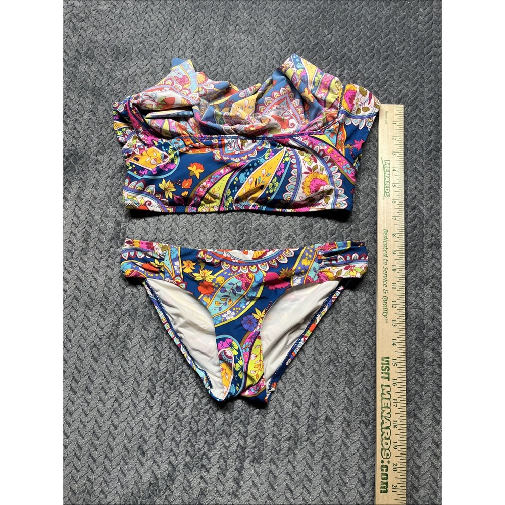 Trina Turk Blue Multicolor Ruffle Off-Shoulder Bikini Set - Picture 15 of 15
